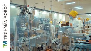 TM Robot food packaging and palletiziing at cheese factory